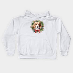 Christmas Beagle Dog Wreath Kids Hoodie